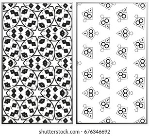 Vector monochrome seamless patterns set, abstract geometric texture. Ornament for interior design. Repeating abstract background with chaotic strokes.