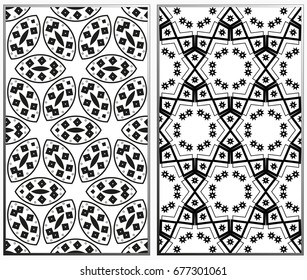 Vector monochrome seamless patterns set, abstract geometric texture. Ornament for interior design. Repeating abstract background with chaotic strokes.