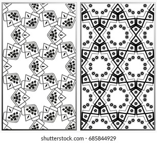 Vector monochrome seamless patterns set, abstract geometric texture. Ornament for interior design. Repeating abstract background with chaotic strokes.