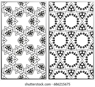 Vector monochrome seamless patterns set, abstract geometric texture. Ornament for interior design. Repeating abstract background with chaotic strokes.