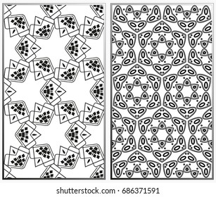 Vector monochrome seamless patterns set, abstract geometric texture. Ornament for interior design. Repeating abstract background with chaotic strokes.