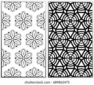 Vector monochrome seamless patterns set, abstract geometric texture. Ornament for interior design. Repeating abstract background with chaotic strokes.