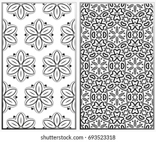 Vector monochrome seamless patterns set, abstract geometric texture. Ornament for interior design. Repeating abstract background with chaotic strokes.