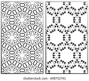 Vector monochrome seamless patterns set, abstract geometric texture. Ornament for interior design. Repeating abstract background with chaotic strokes.