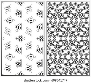 Vector monochrome seamless patterns set, abstract geometric texture. Ornament for interior design. Repeating abstract background with chaotic strokes.