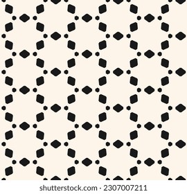 Vector monochrome seamless texture, abstract ornamental minimalist geometric pattern. Simple linear shapes, hexagons, rhombuses. Design for prints, decoration, textile, furniture, cloth, digital, web