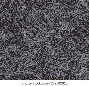 Vector monochrome seamless texture with abstract flowers. Pattern.