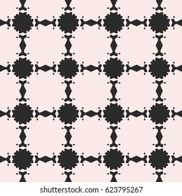 Vector monochrome seamless texture, abstract floral black & white pattern. Square illustration with flourish circular figures. Contrast repeat background. Design element for prints, decor, fabric, web