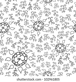 Vector monochrome seamless texture of hands draw floral ornament