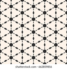 Vector monochrome seamless texture, simple ornamental geometric pattern. Triangular grid, repeat tiles, hexagons, rhombuses. Modern minimalist style. Abstract background. Light design for decoration