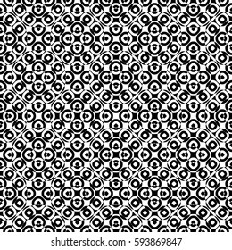 Vector monochrome seamless texture, specular geometric pattern, repeat tiles. Black & white overlay circles. Illusive optical effect. Design element for tileable print, decoration, textile, digital 