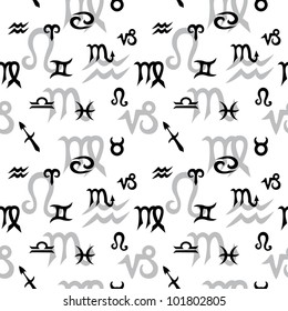 Vector monochrome seamless texture with zodiac symbols