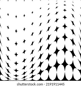  Vector monochrome seamless transition, simple geometric texture, flash, stippling, halftone crosses. Gradation opacity transition. Vector monochrome wave.