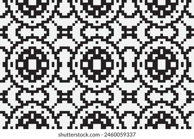 Vector monochrome seamless Ukrainian national ornament, embroidery. Endless ethnic floral border, Slavic peoples frame. black cross stitch.
