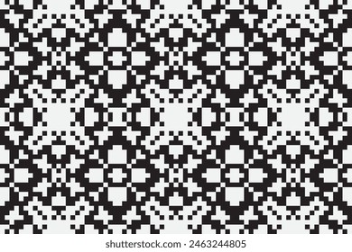 Vector monochrome seamless Ukrainian national ornament, embroidery. Endless ethnic floral border, Slavic peoples frame. black cross stitch.