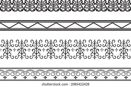 Vector monochrome seamless Yakut national ornament. Border, frame, decoration, peoples of the Far North, tundra.
