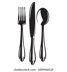 vector monochrome set of cutlery - fork spoon knife.