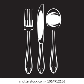 vector monochrome set of cutlery - fork spoon knife.