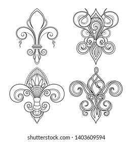 Vector Monochrome Set of Fleur-De-Lis. Beautiful Elements. Decorative Isolated Illustration For Design