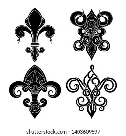 Vector Monochrome Set of Fleur-De-Lis. Beautiful Elements. Decorative Isolated Illustration For Design