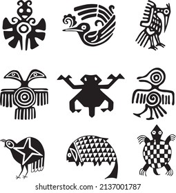 
Vector monochrome set of indian symbols, native americans. Indigenous signs of Central and South America.