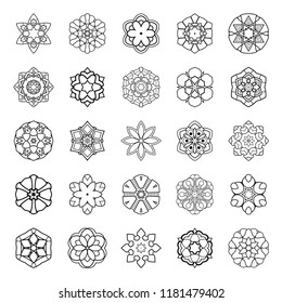 Vector Monochrome Set of Mandalas. Round Abstract Objects Isolated On White Background. Ethnic Decorative Element