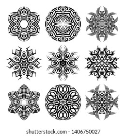 Vector Monochrome Set of Mandalas. Round Abstract Objects Isolated On White Background. Ethnic Decorative Element