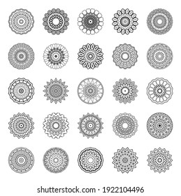 Vector Monochrome Set of Mandalas. Round Abstract Objects Isolated On White Background. Ethnic Decorative Element