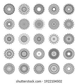 Vector Monochrome Set of Mandalas. Round Abstract Objects Isolated On White Background. Ethnic Decorative Element