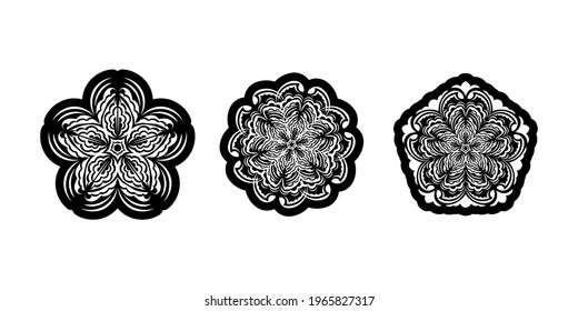 Vector Monochrome Set of Mandalas. Round Abstract Objects Isolated On White Background. 