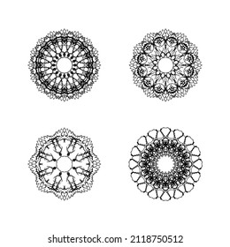 Vector Monochrome Set of Mandalas. Round Abstract Objects Isolated On White Background. Ethnic Decorative Element