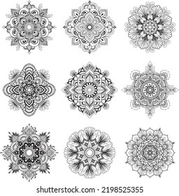 Vector Monochrome Set of Mandalas. Round Abstract Objects Isolated On White Background. Ethnic Decorative Element
