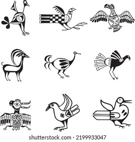 Vector monochrome set of native american symbols. Pattern totem of the peoples of Central and South America, Aztecs, Maya, Incas
