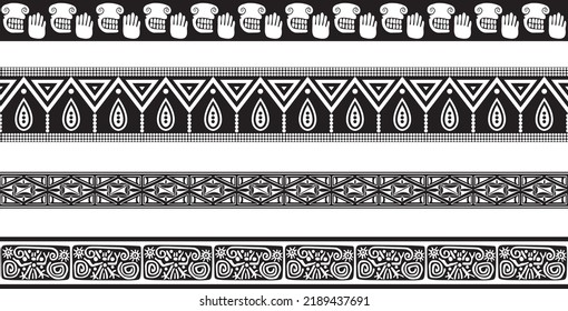 Vector monochrome set of seamless borders, native american frames. The endless pattern of the peoples of Central and South America, the Aztecs, the Maya, the Incas.