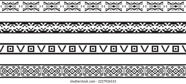 Vector monochrome set of seamless borders, native american frames. The endless pattern of the peoples of Central and South America, the Aztecs, the Maya, the Incas.