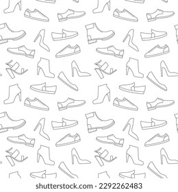 Patrón de zapata monocromo del vector. Contorno a iconos de moda sin inconvenientes
