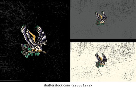 Vector of a monochrome silhouette of a bird in flight