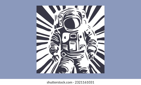 Vector monochrome simple stencil of an astronaut in a spacesuit hand drawn. Cosmonaut. Square sticker or icon.