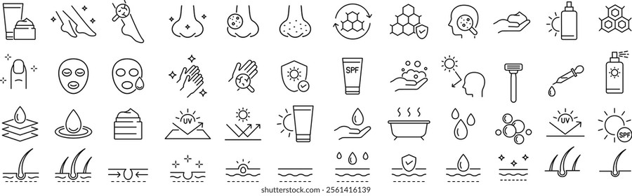 Vector Monochrome Skincare Line Art Icon Set