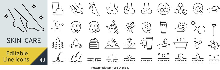 Vector Monochrome Skincare Line Art Icon Set