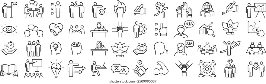 Conjunto de Ícones de Linha de Habilidades Flexíveis Monocromáticas de Vetor