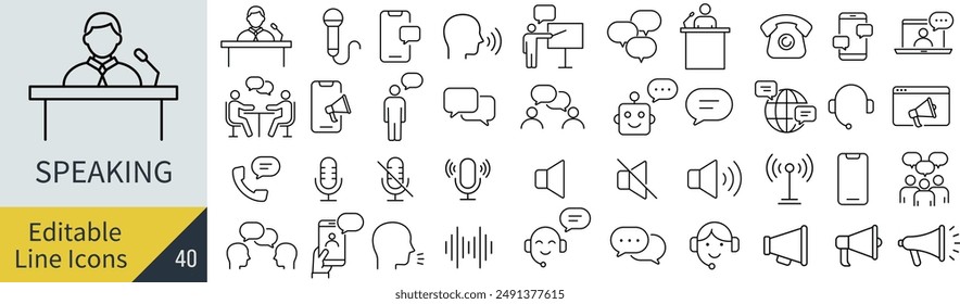 Vector Monochrome Speaker Line Art Icon Set