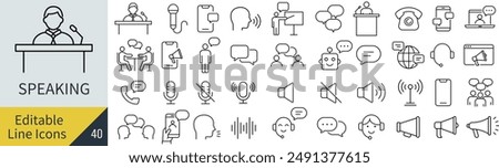 Vector Monochrome Speaker Line Art Icon Set