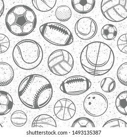 Vector monochrome sport balls seamless pattern or background