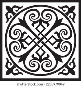 Vector monochrome square Byzantine ornament, knot, rosette. Circle Greek pattern, Drawing of the Eastern Roman Empire. Decoration of the Russian Orthodox Church.
