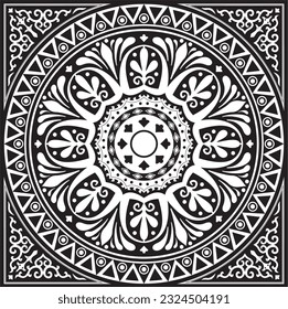 Vector monochrome square classical ornament of Ancient Greece and Roman Empire. Tile, Arabesque, Byzantine pattern.
