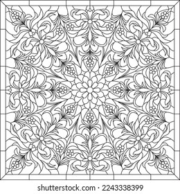 Vector monochrome square European ornament. Classic pattern of Ancient Greece, Roman Empire. Suitable for sandblasting, plotter and laser cutting. Template for stained glass.
