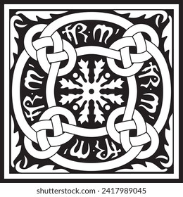 Vector monochrome square European ornament. Classic pattern of Ancient Greece, Roman Empire. Suitable for sandblasting, plotter and laser cutting.