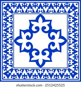 Vector monochrome square Kazakh national ornament. Ethnic pattern of the nomadic peoples of the great steppe, the Kazakh, Turks, Mongols, Kyrgyz, Buryats, Kalmyks. 