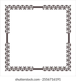 Vector MONOCHROME Square Kazakh national  frame ornament. Ethnic pattern of the NOMADE, Mongols, Kyrgyz, Kalmyks, Buryats. For ceramic, textile, print design, embroidery, sandblaster. Square frame 